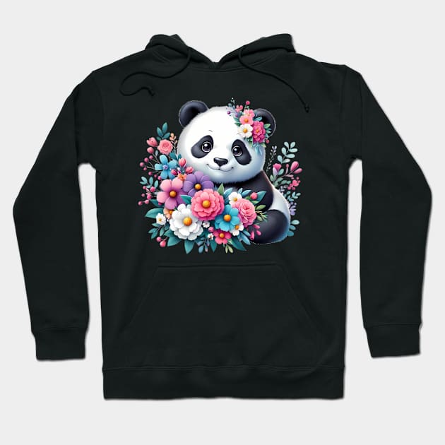 A panda decorated with beautiful colorful flowers. Hoodie by CreativeSparkzz